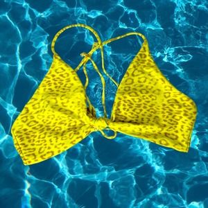 SKATIE Sarah Bikini Top in Neon Yellow Leopard Cheetah Print XL
